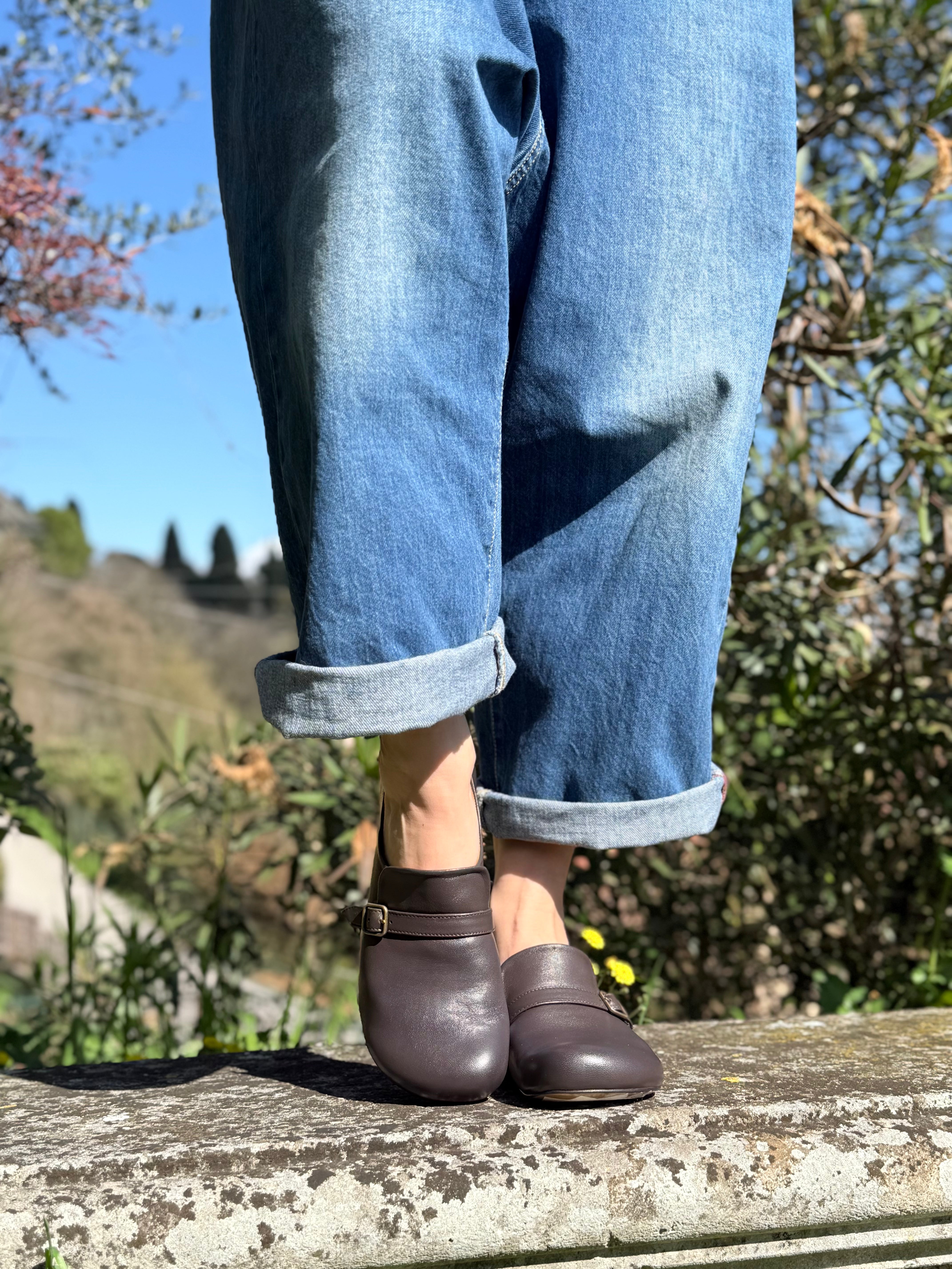 Image of Dorian Coffee mocassino in nappa color marrone tacco 1.5 artigianale lagattaconglistivali