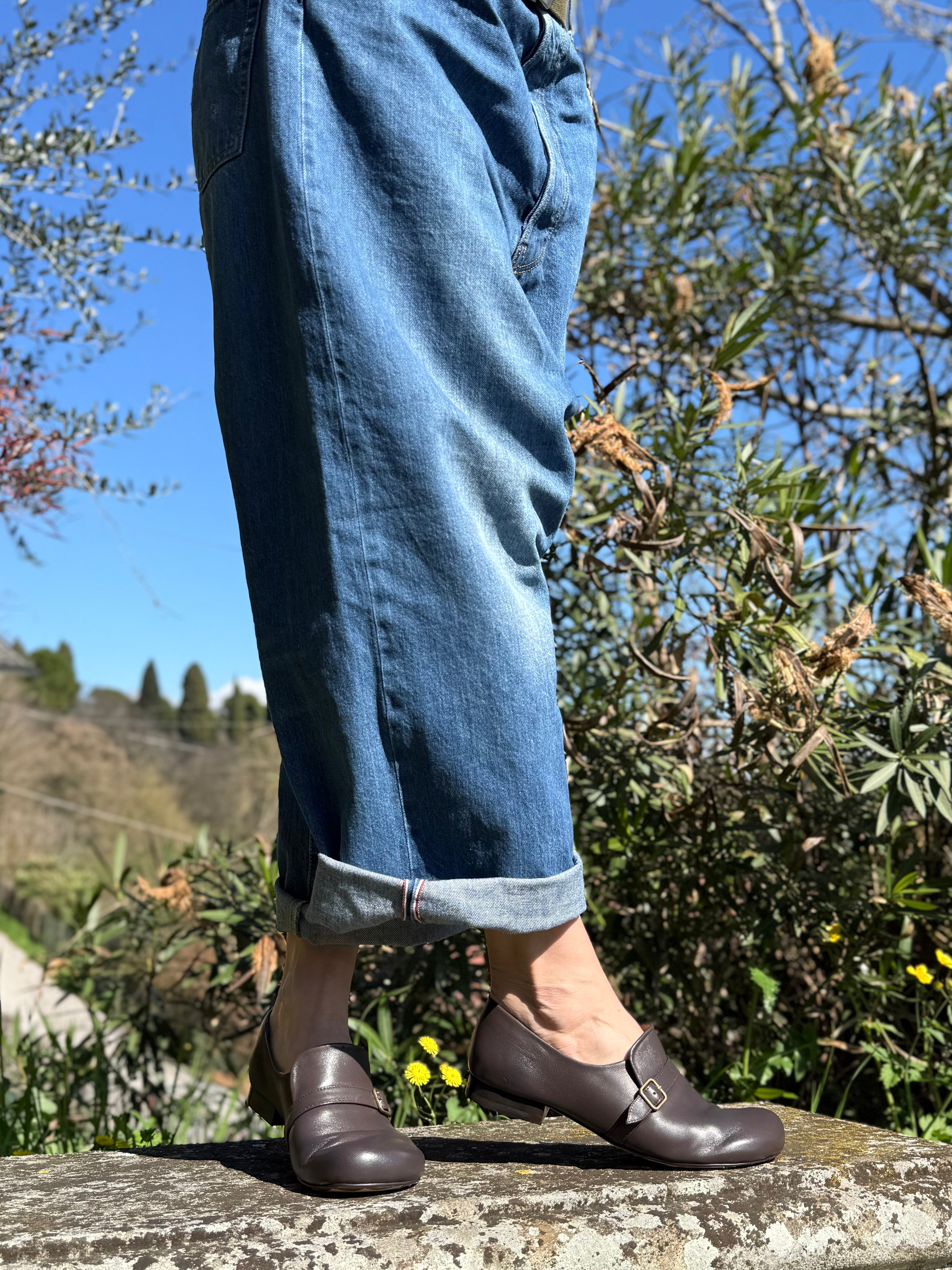 Image of Dorian Coffee mocassino in nappa color marrone tacco 1.5 artigianale lagattaconglistivali