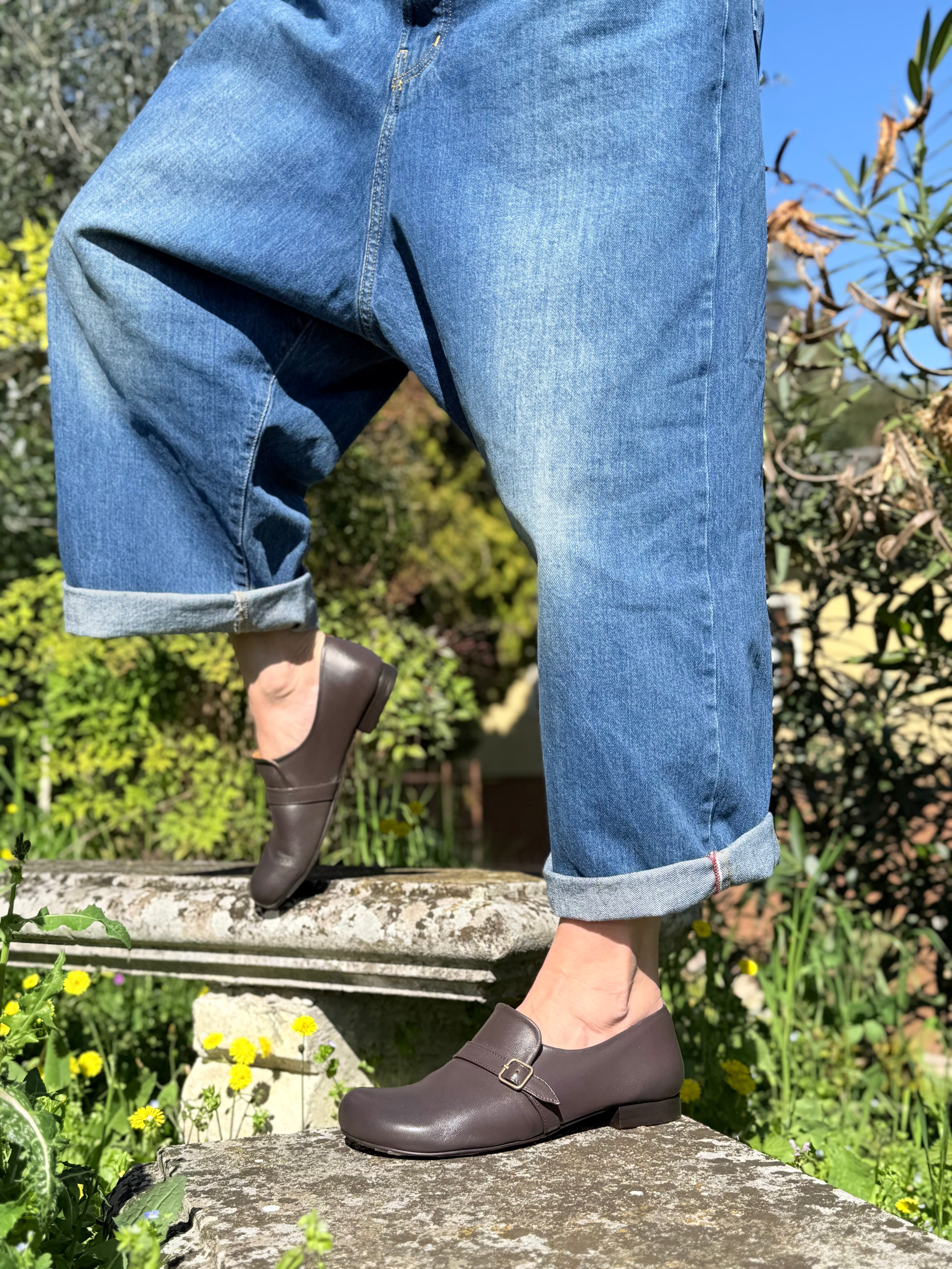 Image of Dorian Coffee mocassino in nappa color marrone tacco 1.5 artigianale lagattaconglistivali