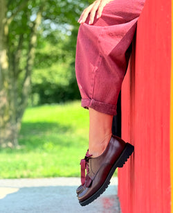 Image of Tiger Bordeaux scarpa bassa allacciata in nappa bordeaux artigianale marchigiana
