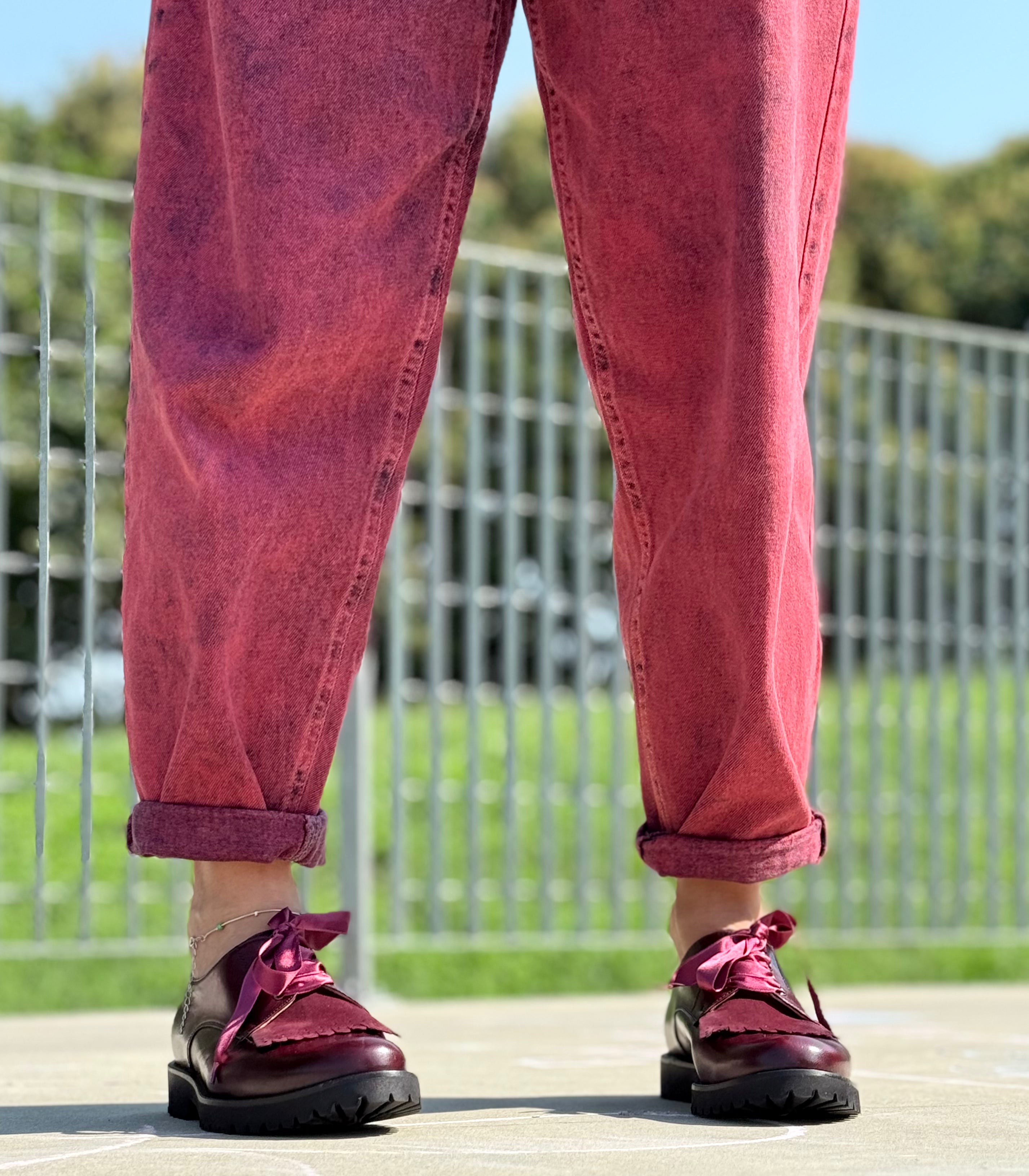 Tiger Bordeaux scarpa bassa allacciata in nappa bordeaux artigianale marchigiana