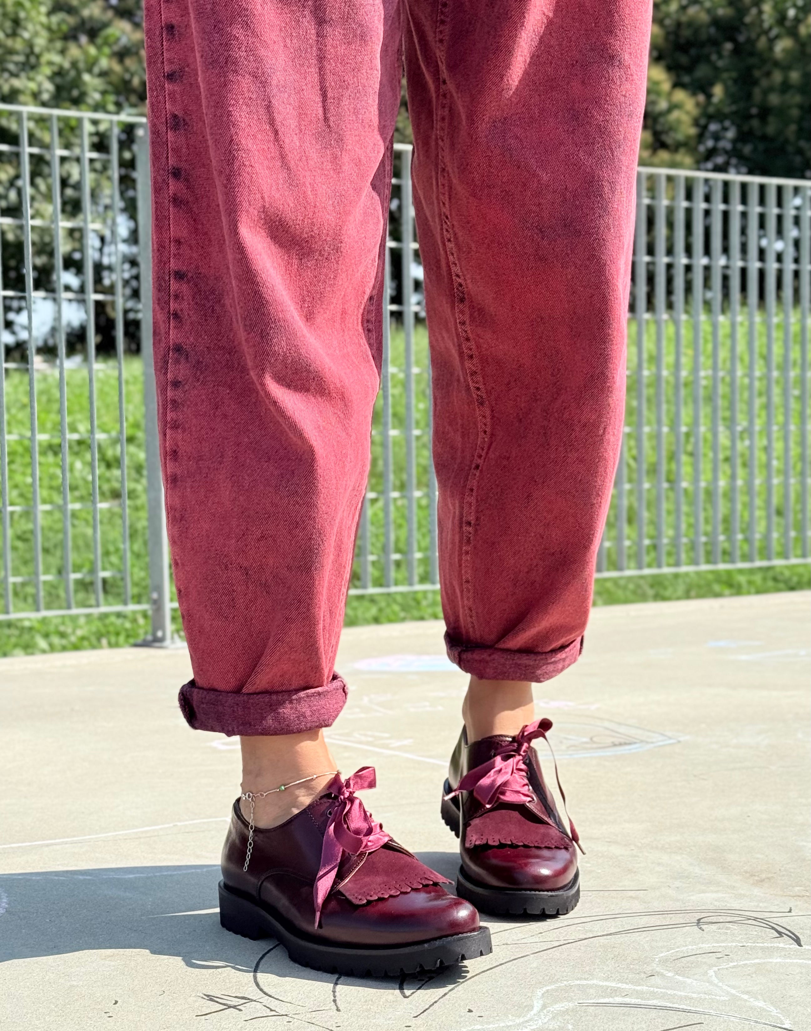 Image of Tiger Bordeaux scarpa bassa allacciata in nappa bordeaux artigianale marchigiana