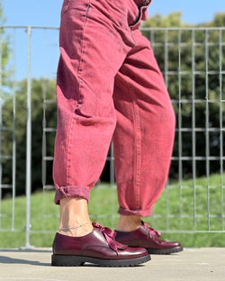 Image of Tiger Bordeaux scarpa bassa allacciata in nappa bordeaux artigianale marchigiana