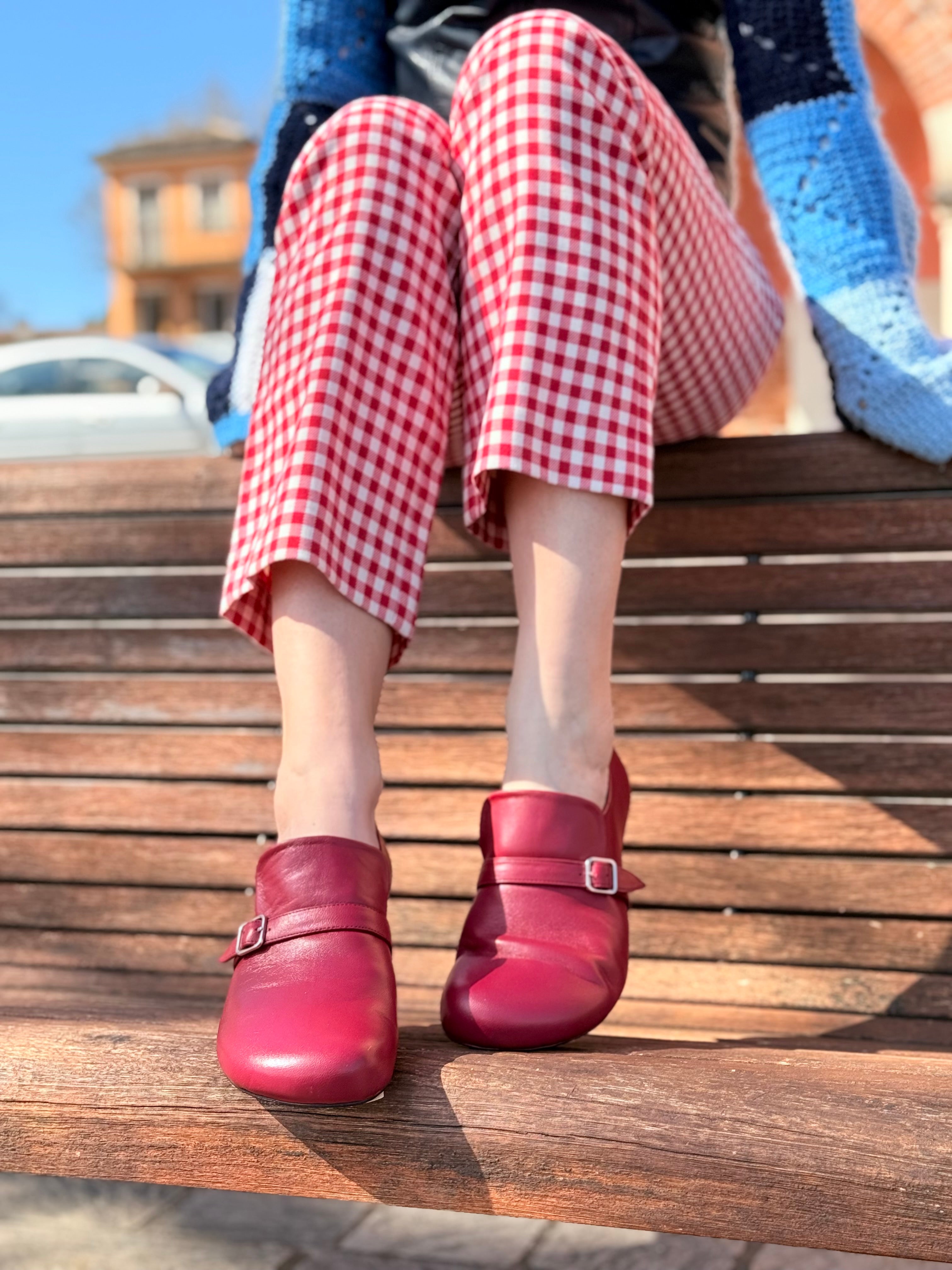 Image of Dorian Cherry mocassino in nappa color rosso ciliegia tacco 1.5 artigianale lagattaconglistivali
