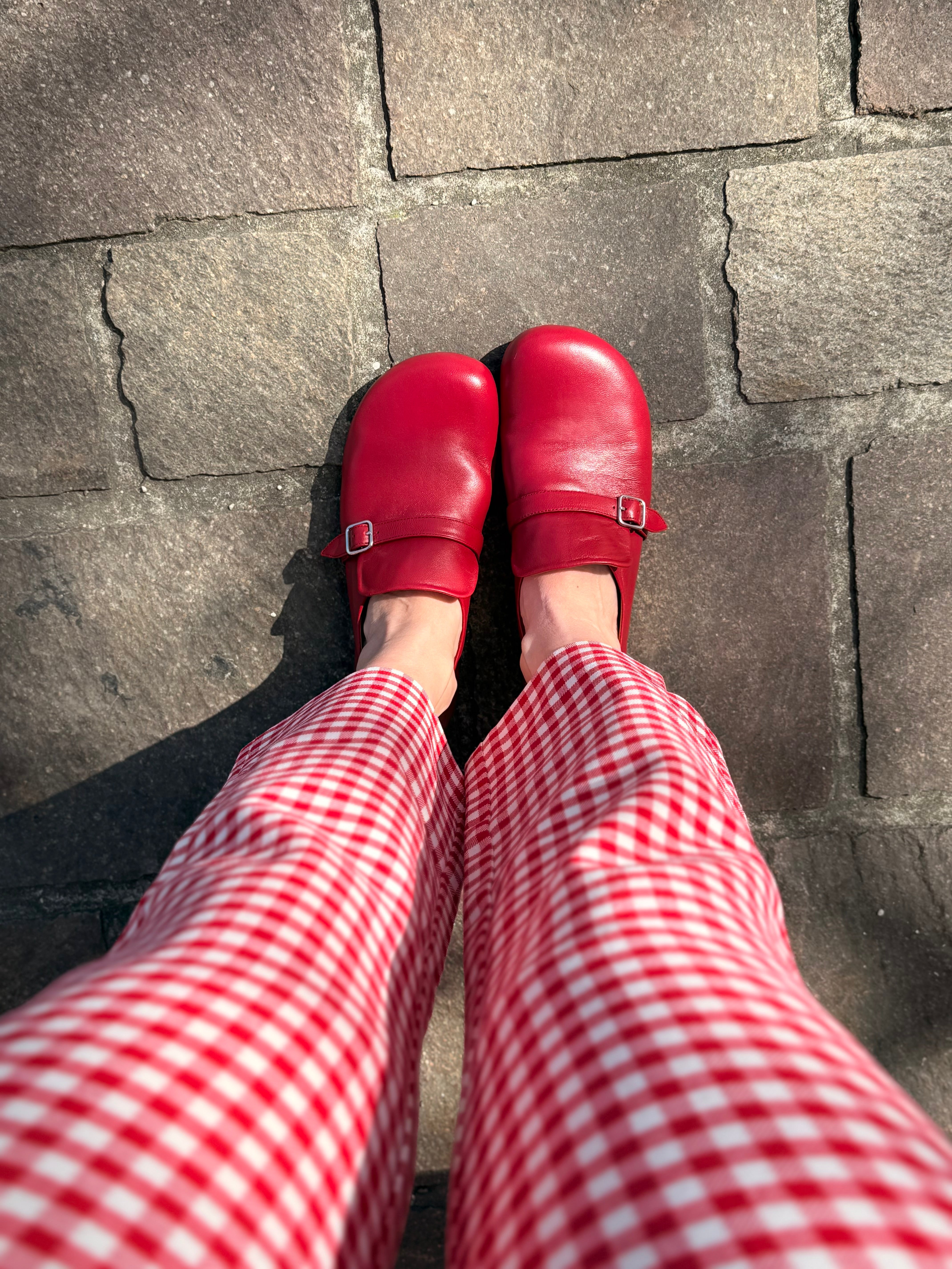Image of Dorian Cherry mocassino in nappa color rosso ciliegia tacco 1.5 artigianale lagattaconglistivali