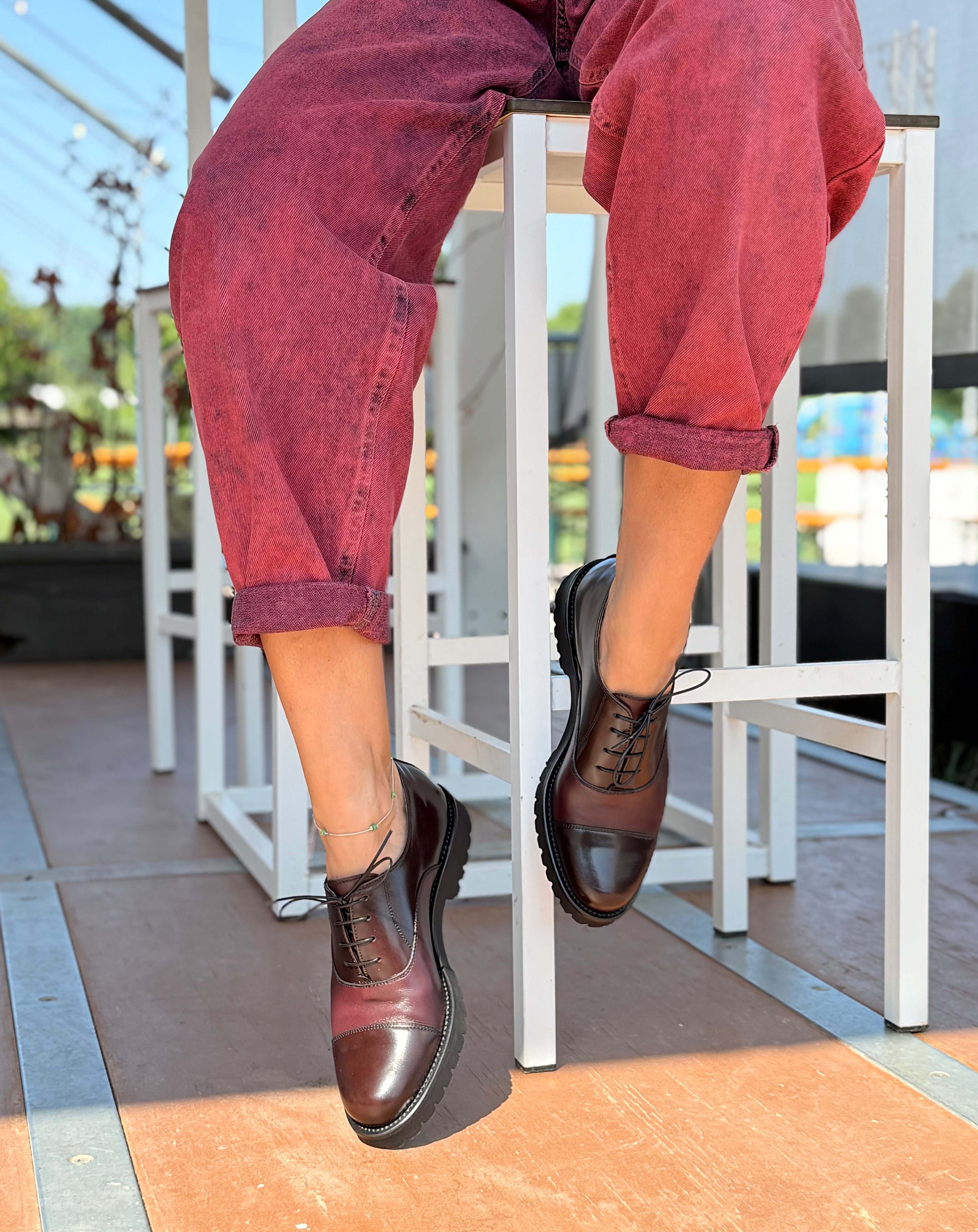 Bogart Moro scarpa bassa allacciata in nappa marrone e bordeaux artigianale marchigiana