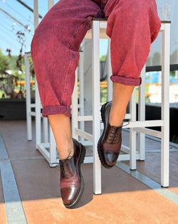 Image of Bogart Moro scarpa bassa allacciata in nappa marrone e bordeaux artigianale marchigiana