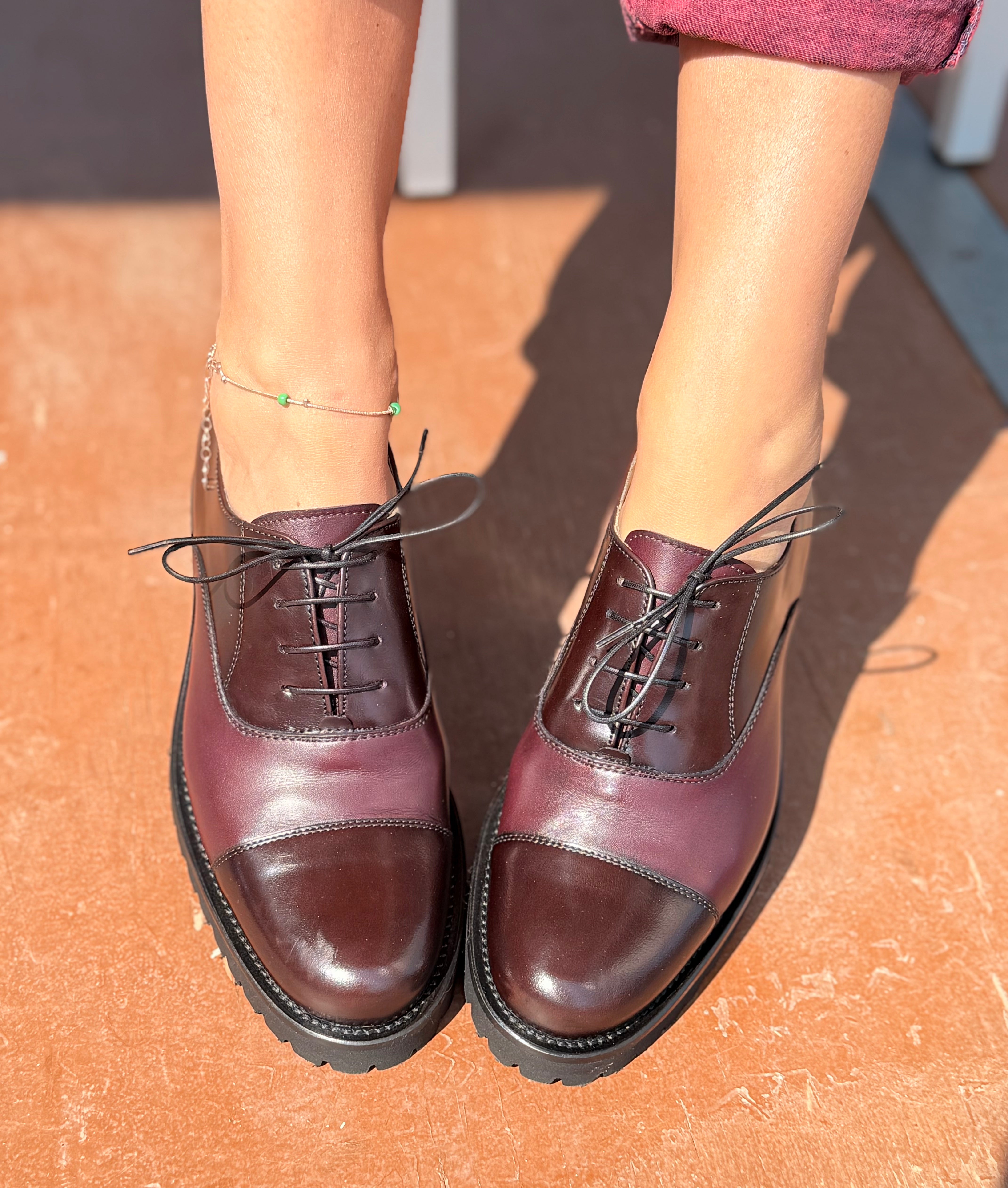 Bogart Moro scarpa bassa allacciata in nappa marrone e bordeaux artigianale marchigiana