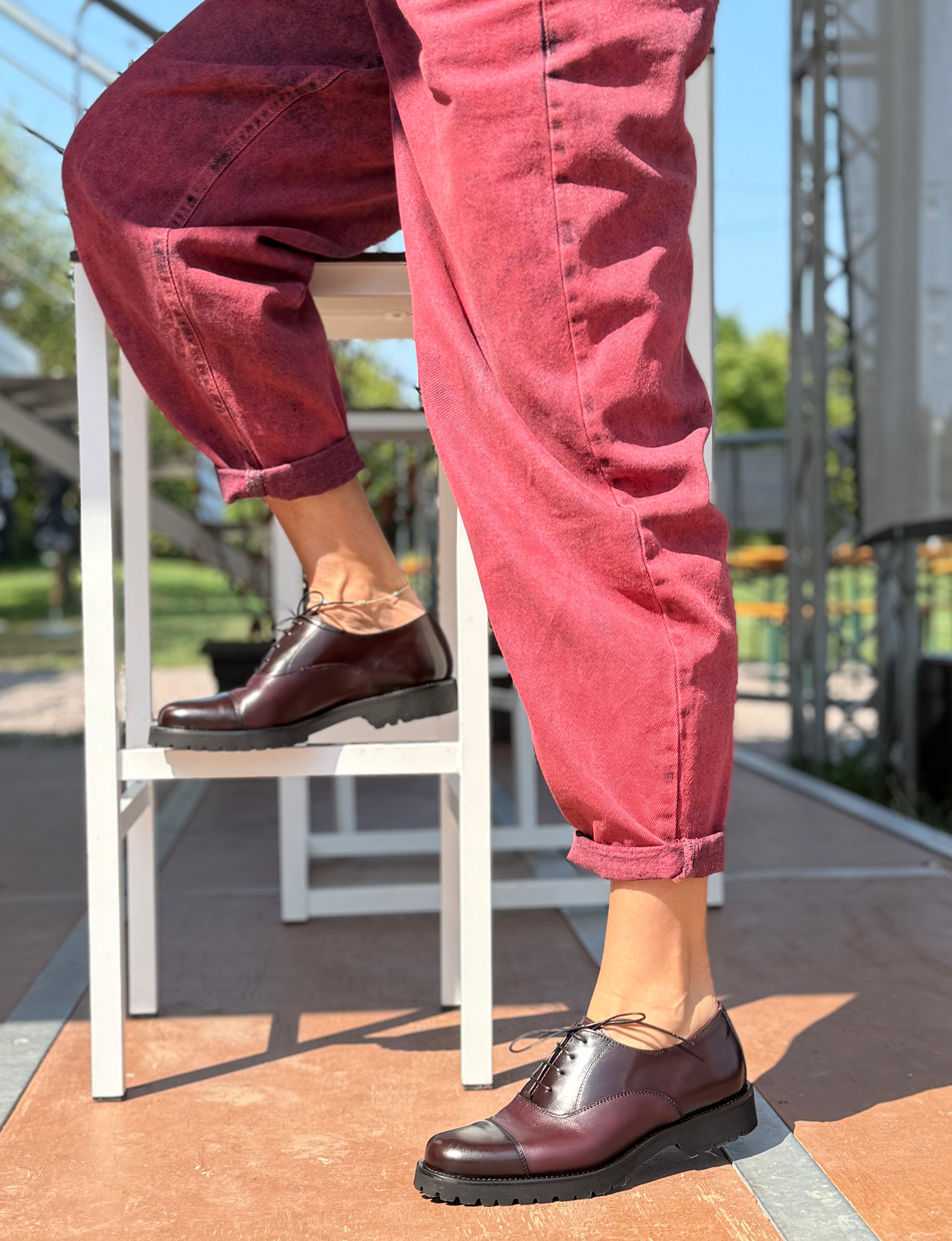 Bogart Moro scarpa bassa allacciata in nappa marrone e bordeaux artigianale marchigiana