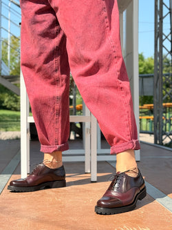 Image of Bogart Moro scarpa bassa allacciata in nappa marrone e bordeaux artigianale marchigiana