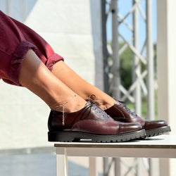 Image of Bogart Moro scarpa bassa allacciata in nappa marrone e bordeaux artigianale marchigiana