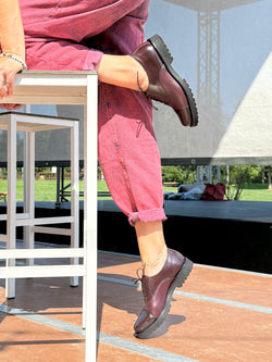 Image of Bogart Moro scarpa bassa allacciata in nappa marrone e bordeaux artigianale marchigiana
