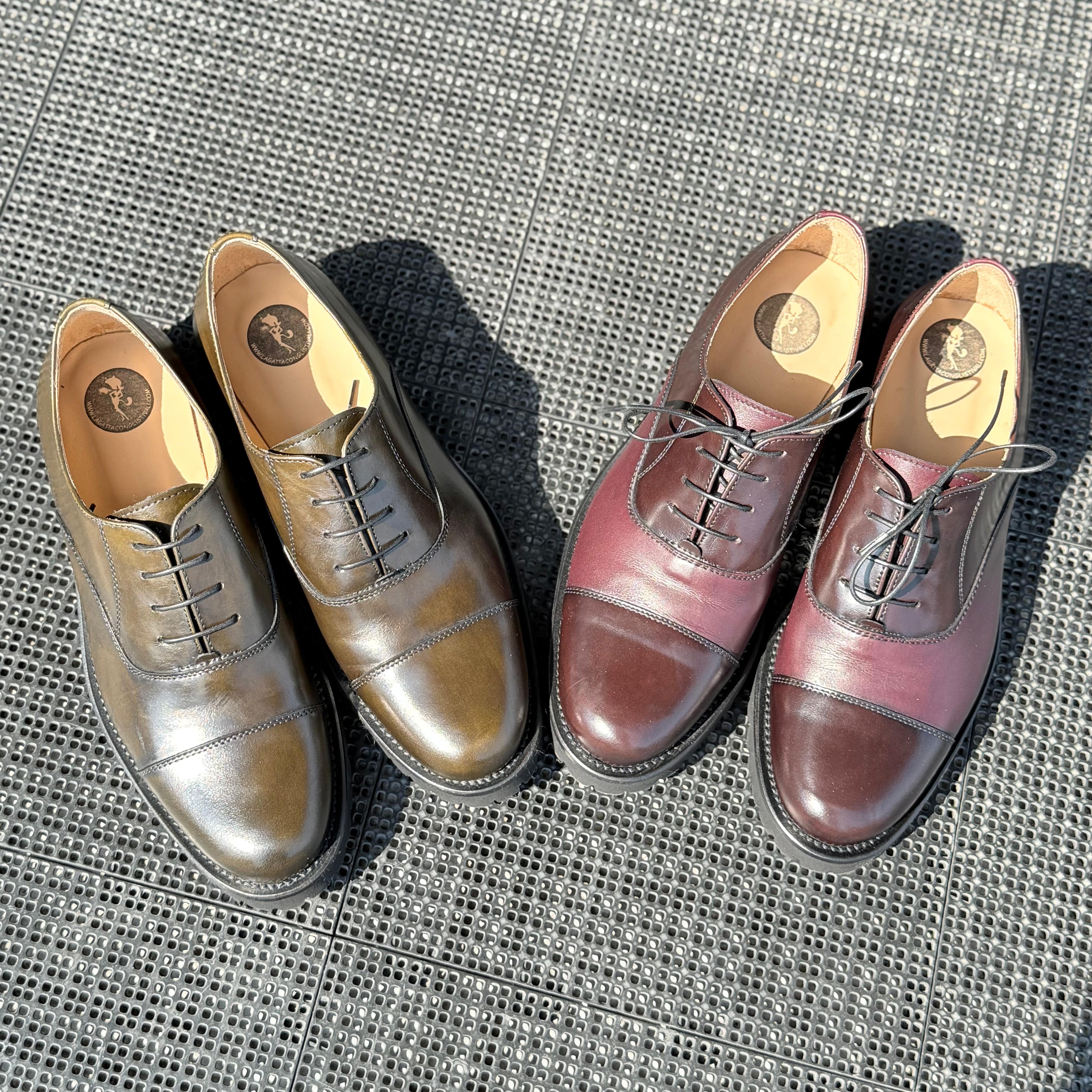 Bogart Moro scarpa bassa allacciata in nappa marrone e bordeaux artigianale marchigiana