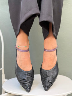 Image of Benza Black ballerina a sacchetto con cinturino in nappa nera tacco 1.5 artigianale marchigiana