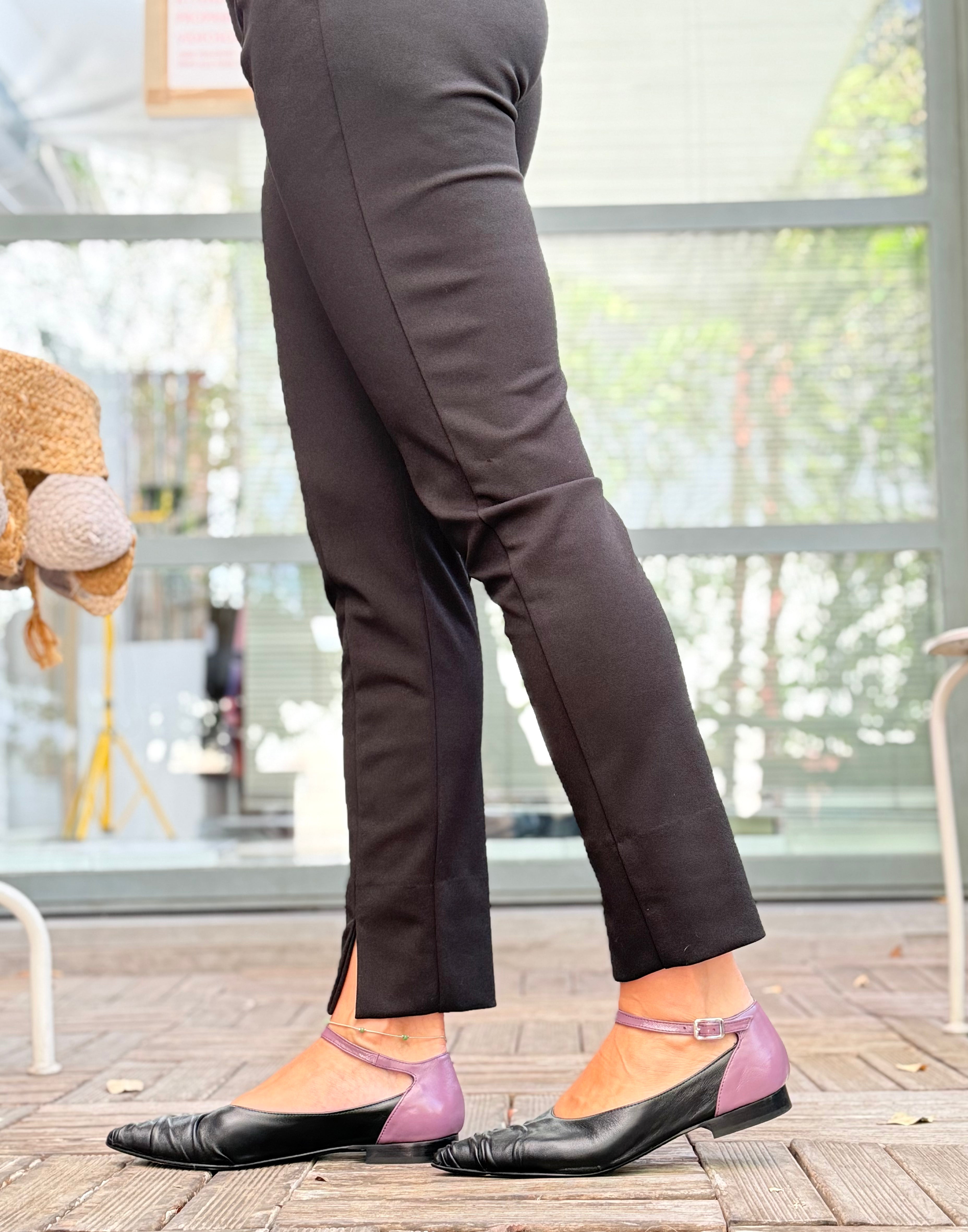 Benza Black ballerina a sacchetto con cinturino in nappa nera tacco 1.5 artigianale marchigiana