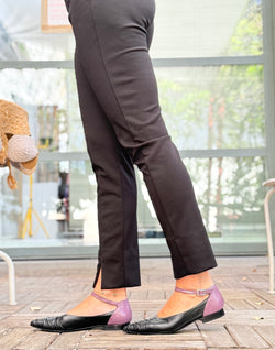 Image of Benza Black ballerina a sacchetto con cinturino in nappa nera tacco 1.5 artigianale marchigiana