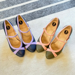 Image of Pull Navy mary jane  in nappa blu con tacco 8 cm  artigianale pugliese