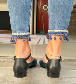 Image of Benza Blue ballerina a sacchetto con cinturino in nappa blu tacco 1.5 artigianale marchigiana