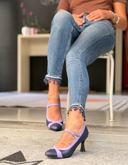 Image of Pull Navy mary jane  in nappa blu con tacco 8 cm  artigianale pugliese