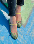 Cayman Pit ballerina a sacchetto in stampa pitone verde lavorazione artigianale
