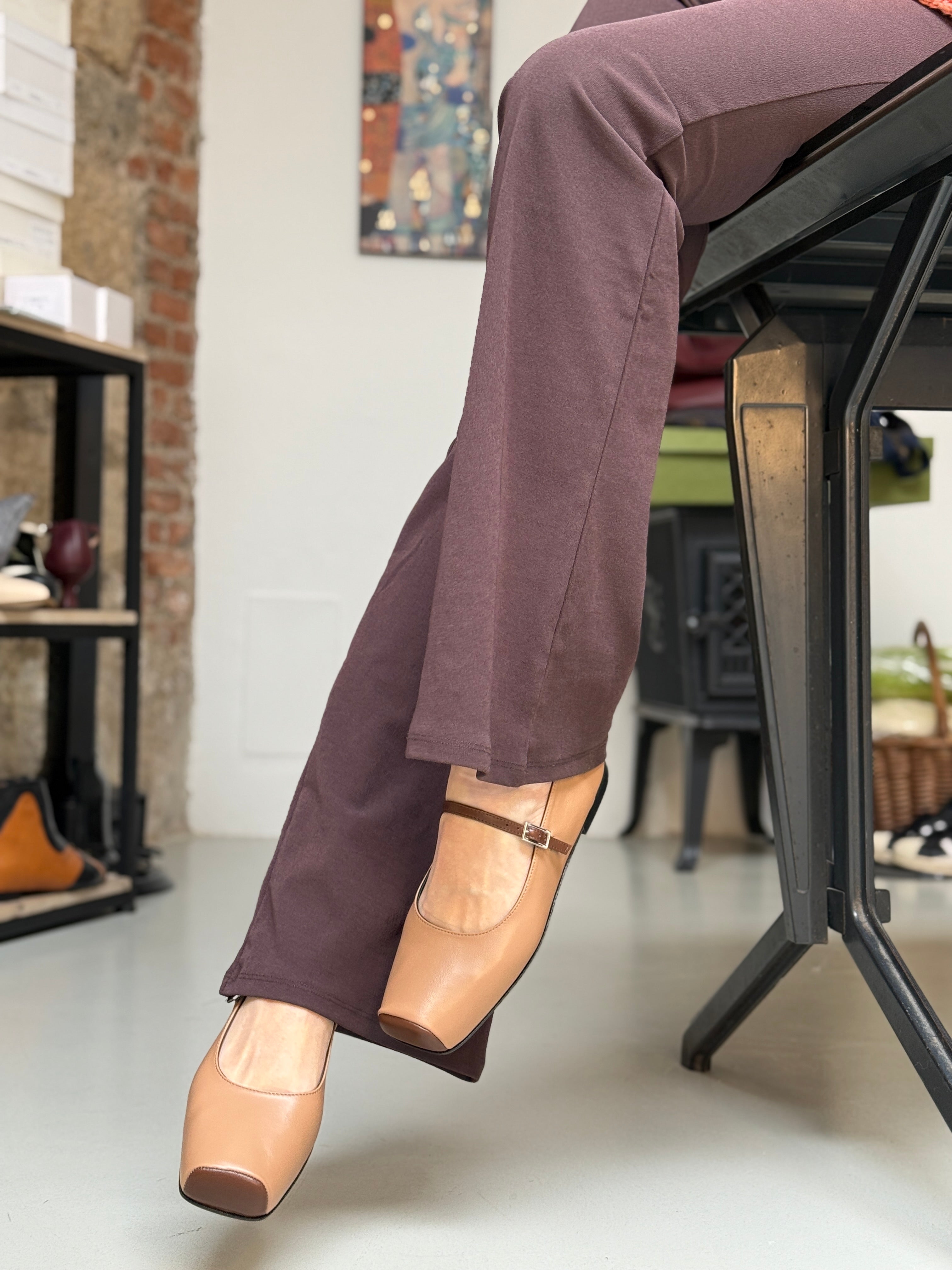 Image of Fracci Hazel ballerina mary jane in nappa nocciola - tacco 1 artigianale marchigiana