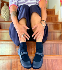 Image of Rui Blue ballerina con cinturino in nappa blu tacco 1,5 lavorazione artigianale