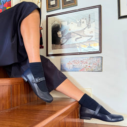 Image of Rui Blue ballerina con cinturino in nappa blu tacco 1,5 lavorazione artigianale