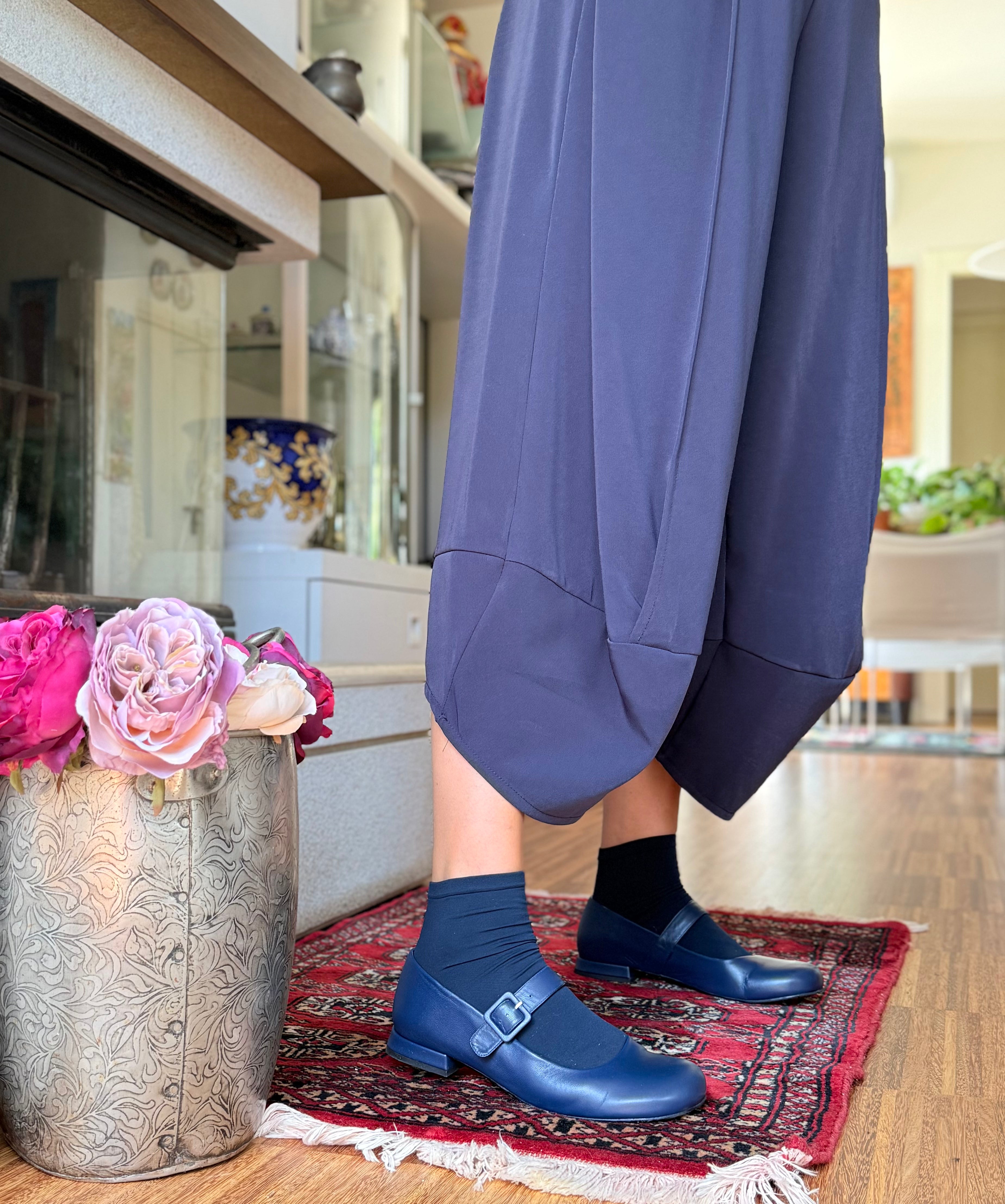 Rui Blue ballerina con cinturino in nappa blu tacco 1,5 lavorazione artigianale