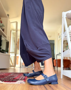 Image of Rui Blue ballerina con cinturino in nappa blu tacco 1,5 lavorazione artigianale