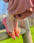 Chamo Pink ballerina sfilata in nappa rosa con fiore stile anni 60  artigianale