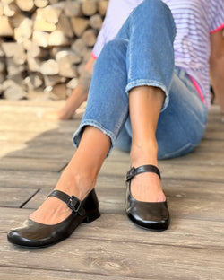Image of Rui Black ballerina con cinturino in nappa nera tacco 1,5 lavorazione artigianale