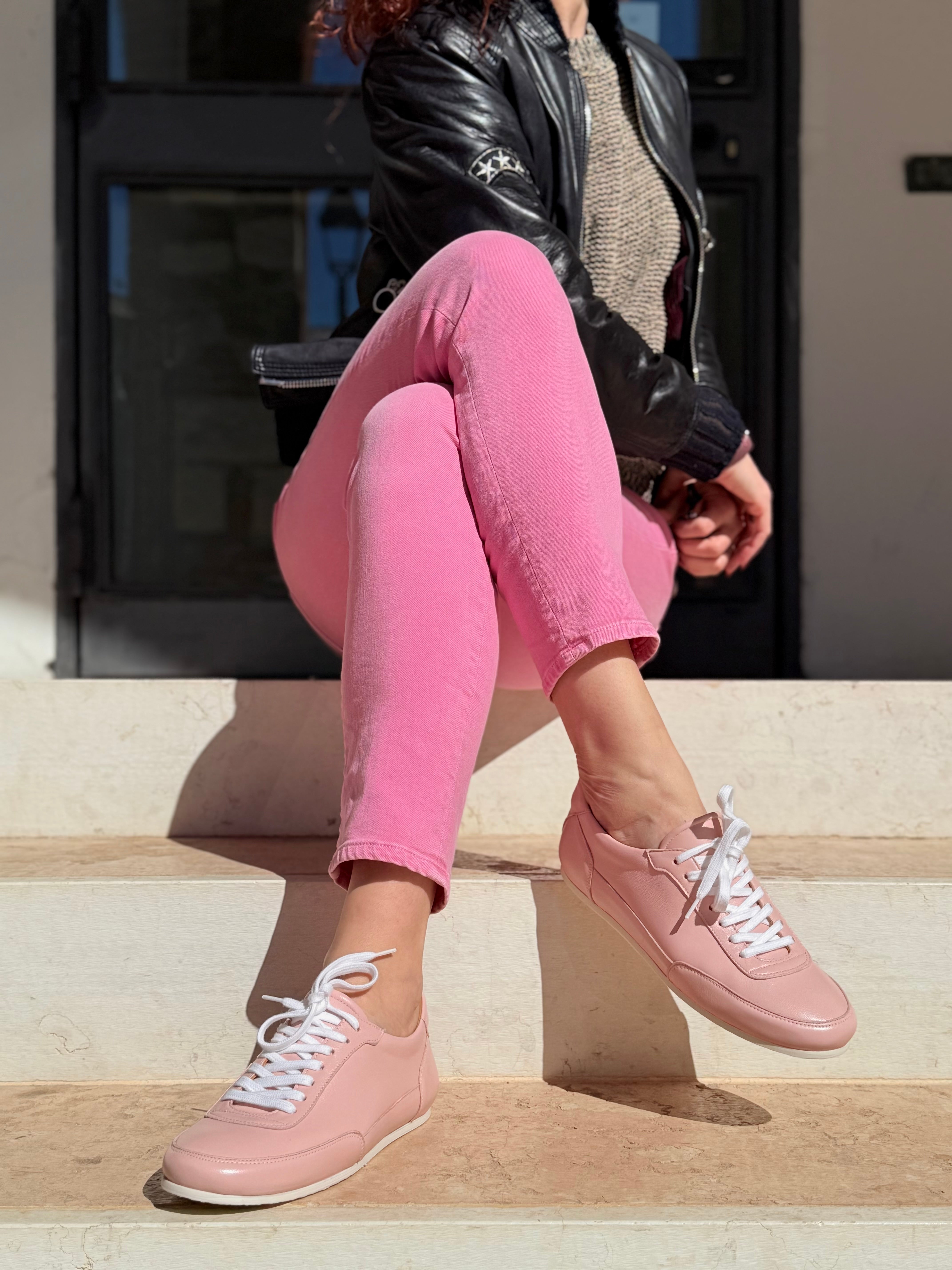 Image of Miuccia Rose sneakers in nappa rosa artigianale lagattaconglistivali