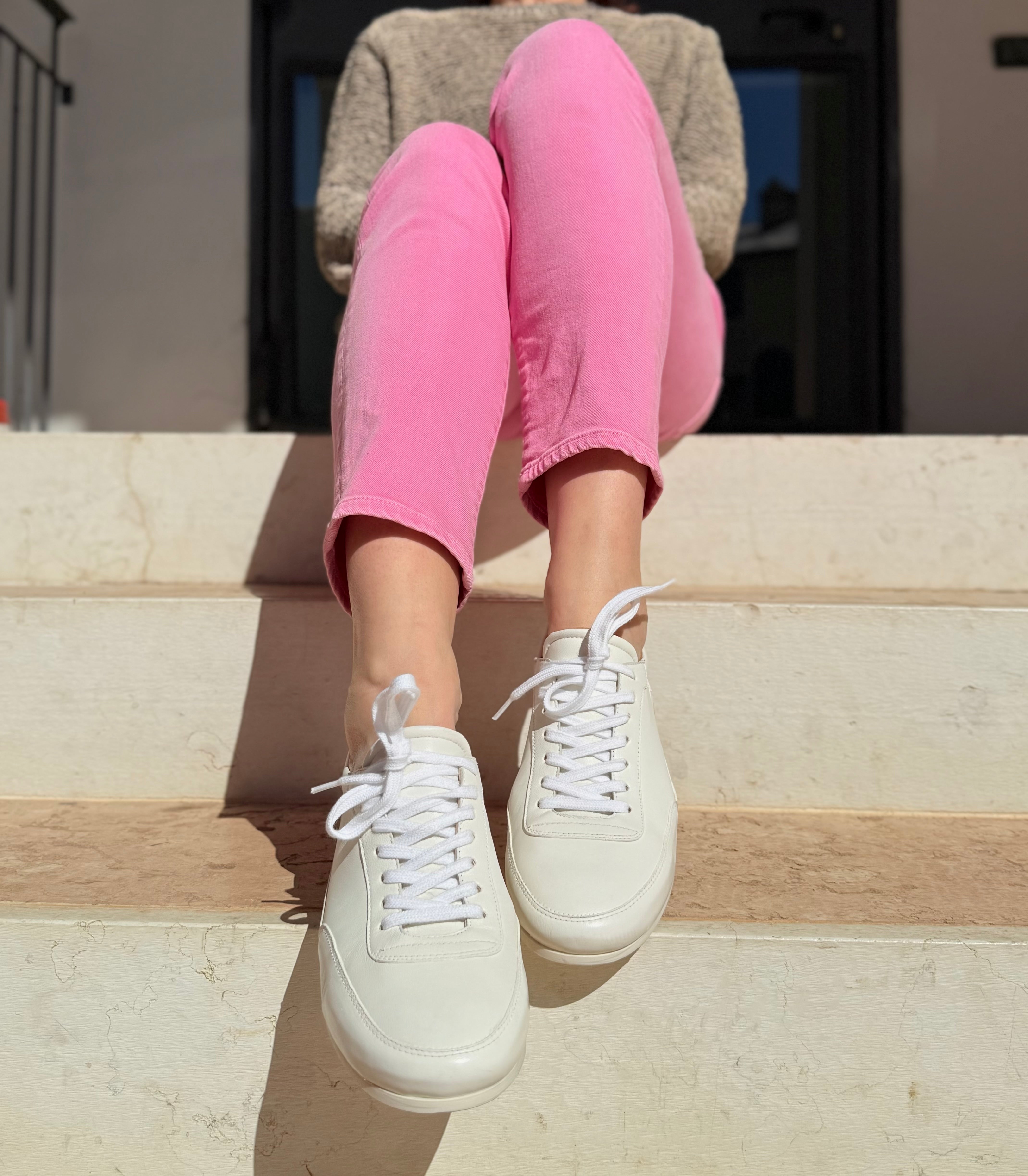 Image of Miuccia Milk sneakers in nappa bianca artigianale lagattaconglistivali