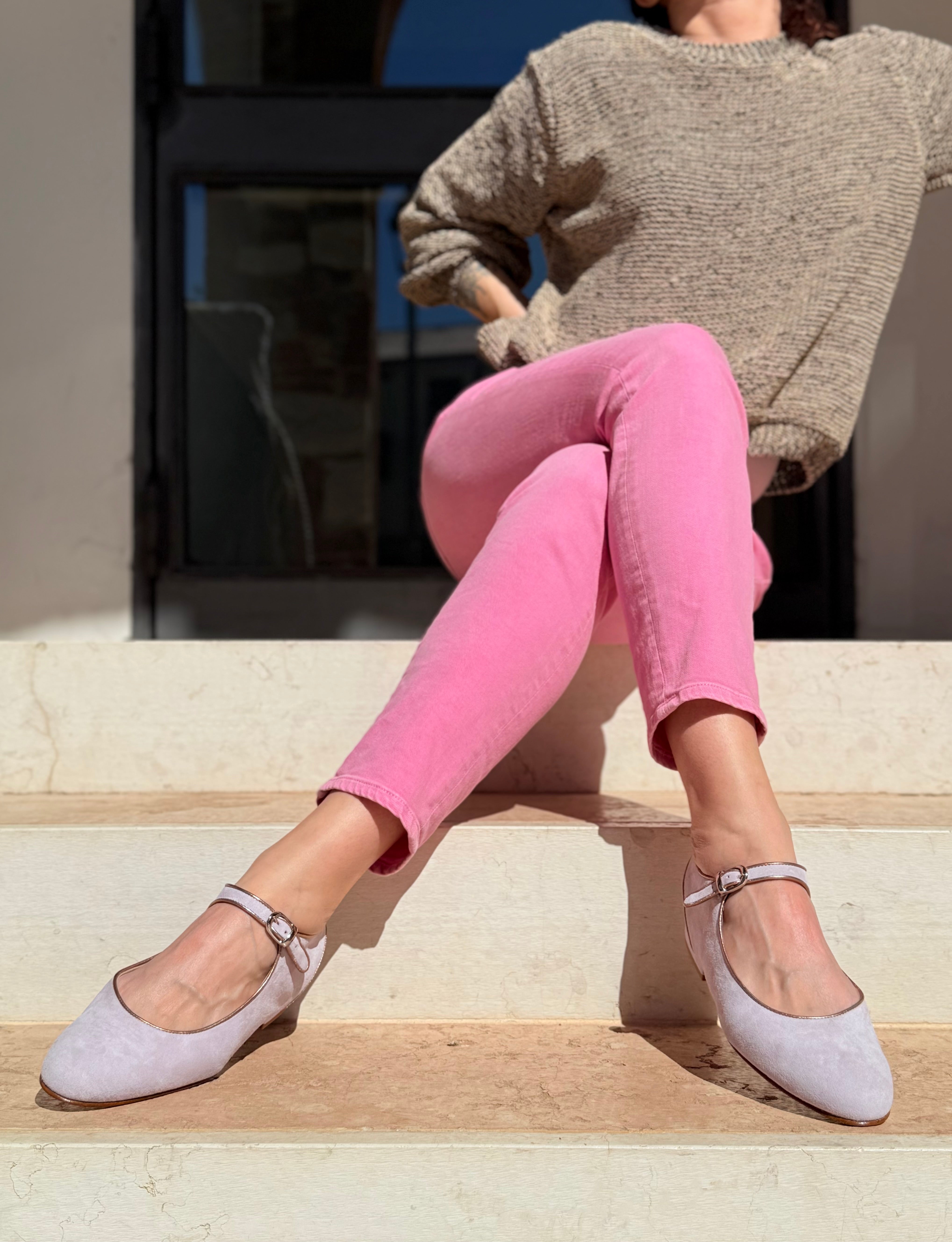 Image of Arlene Lilla ballerina slingback in camoscio glicine artigianale toscana