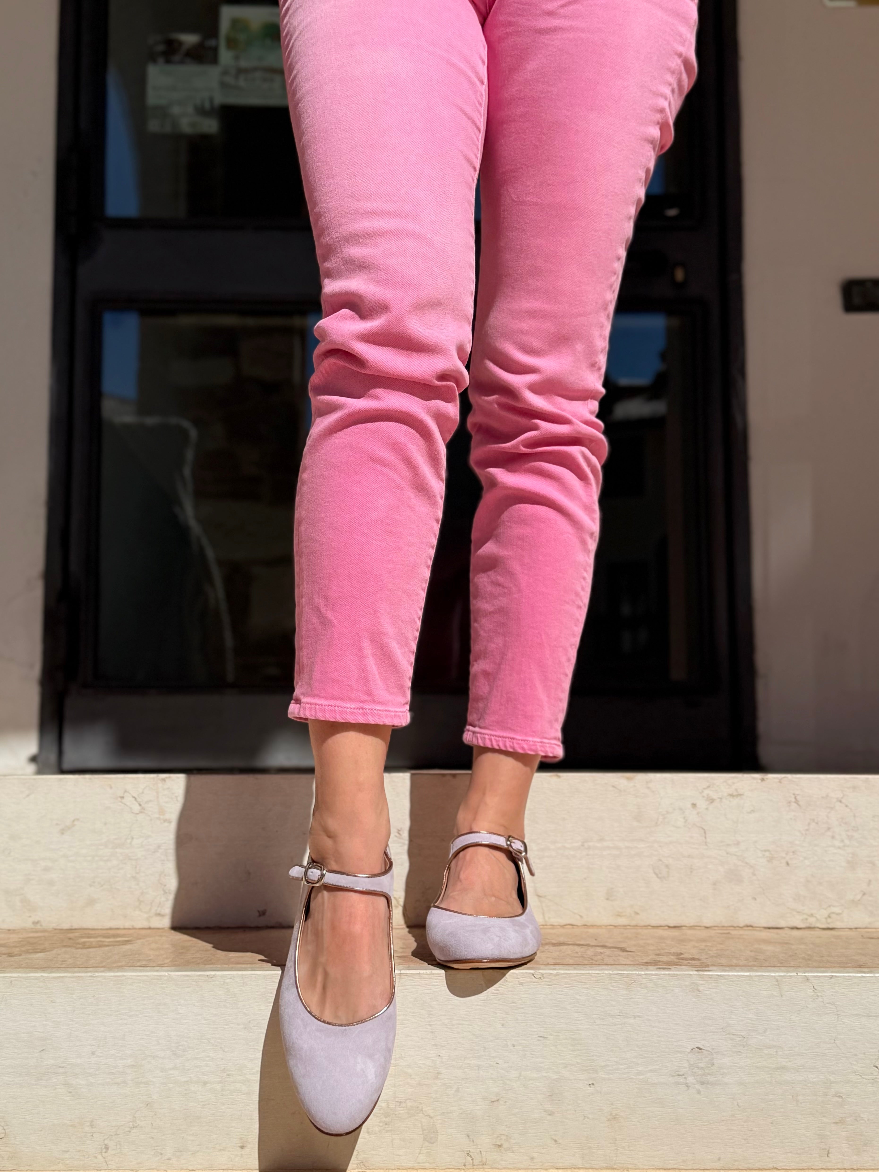 Image of Arlene Lilla ballerina slingback in camoscio glicine artigianale toscana
