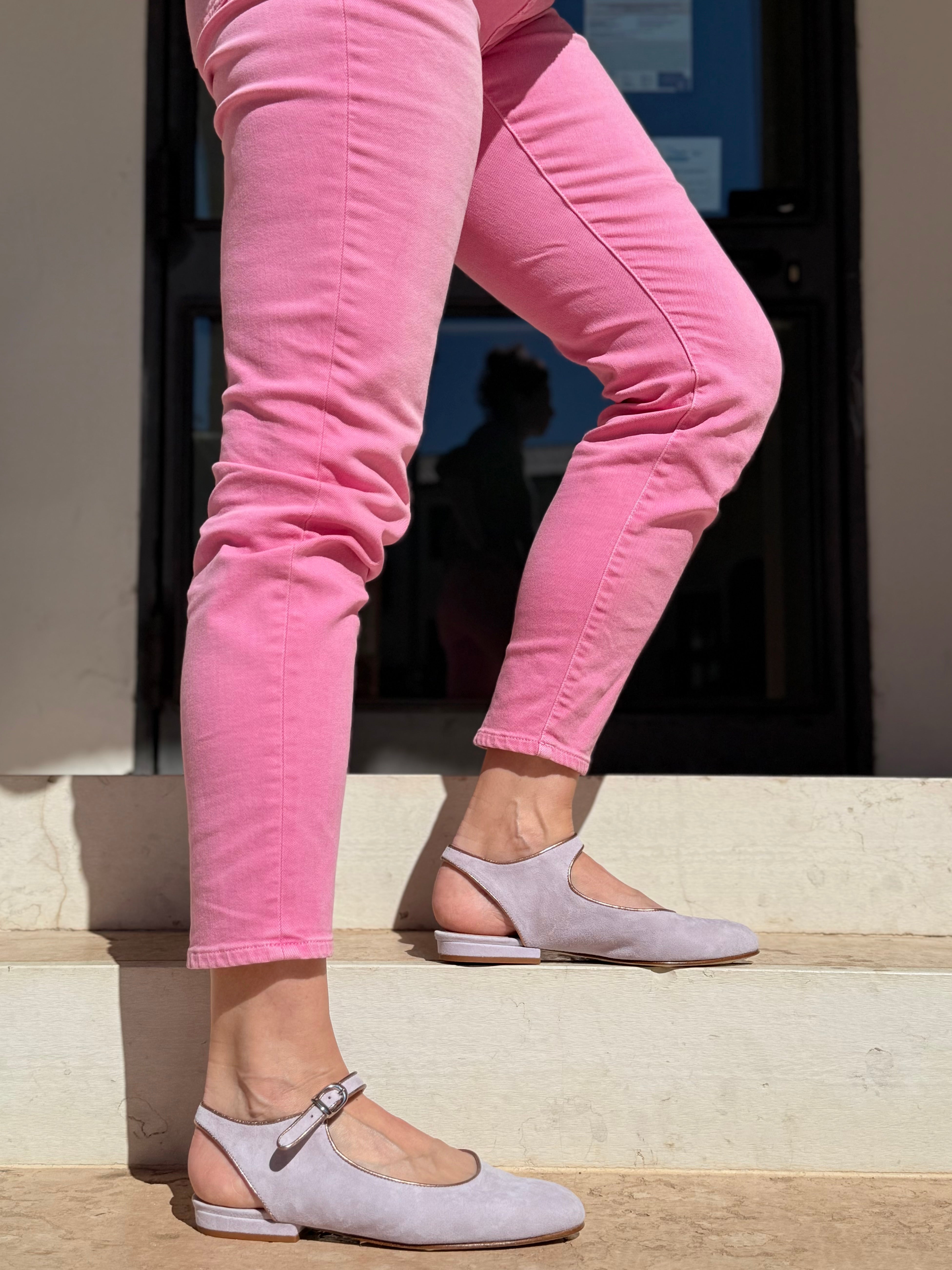 Image of Arlene Lilla ballerina slingback in camoscio glicine artigianale toscana