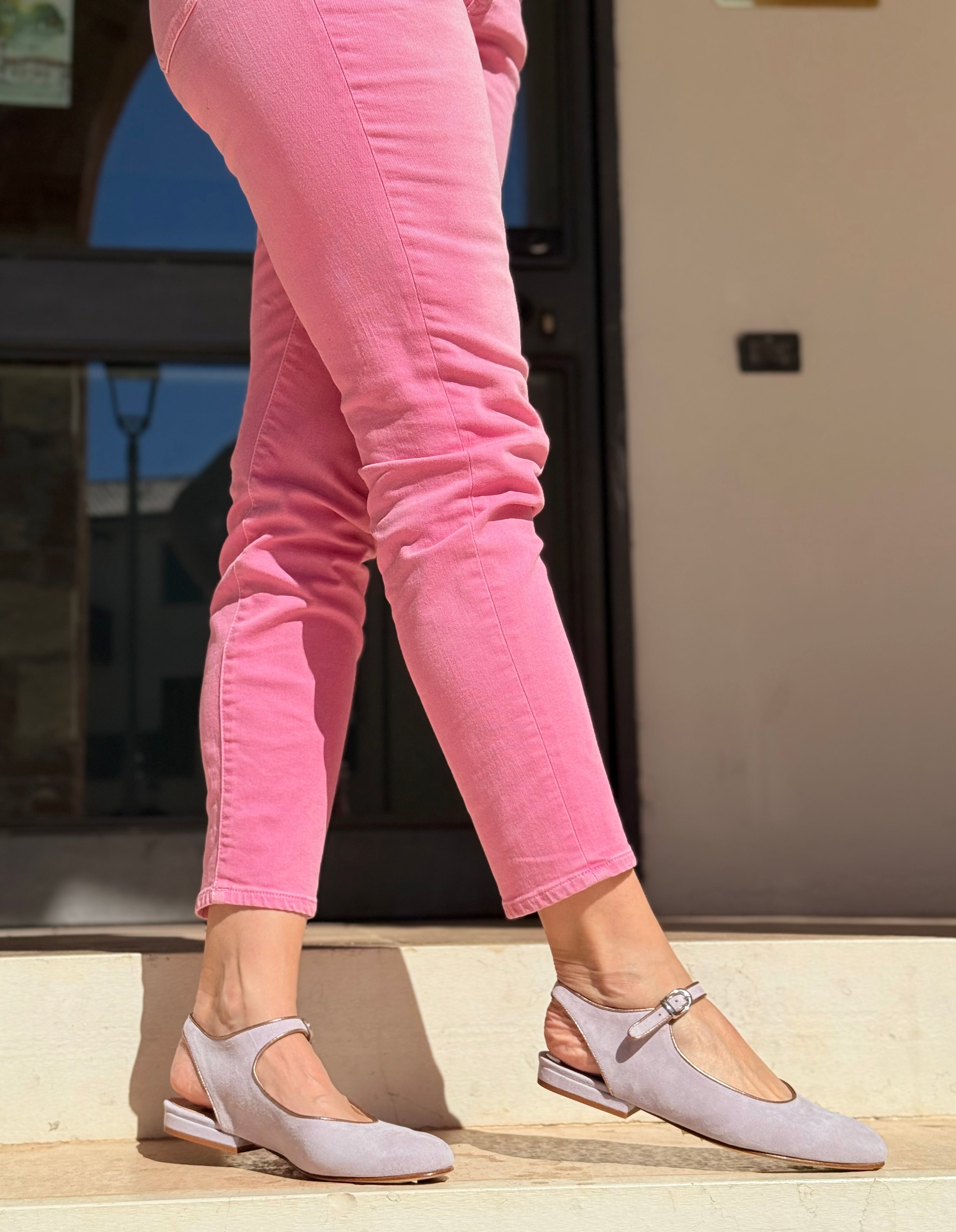 Image of Arlene Lilla ballerina slingback in camoscio glicine artigianale toscana
