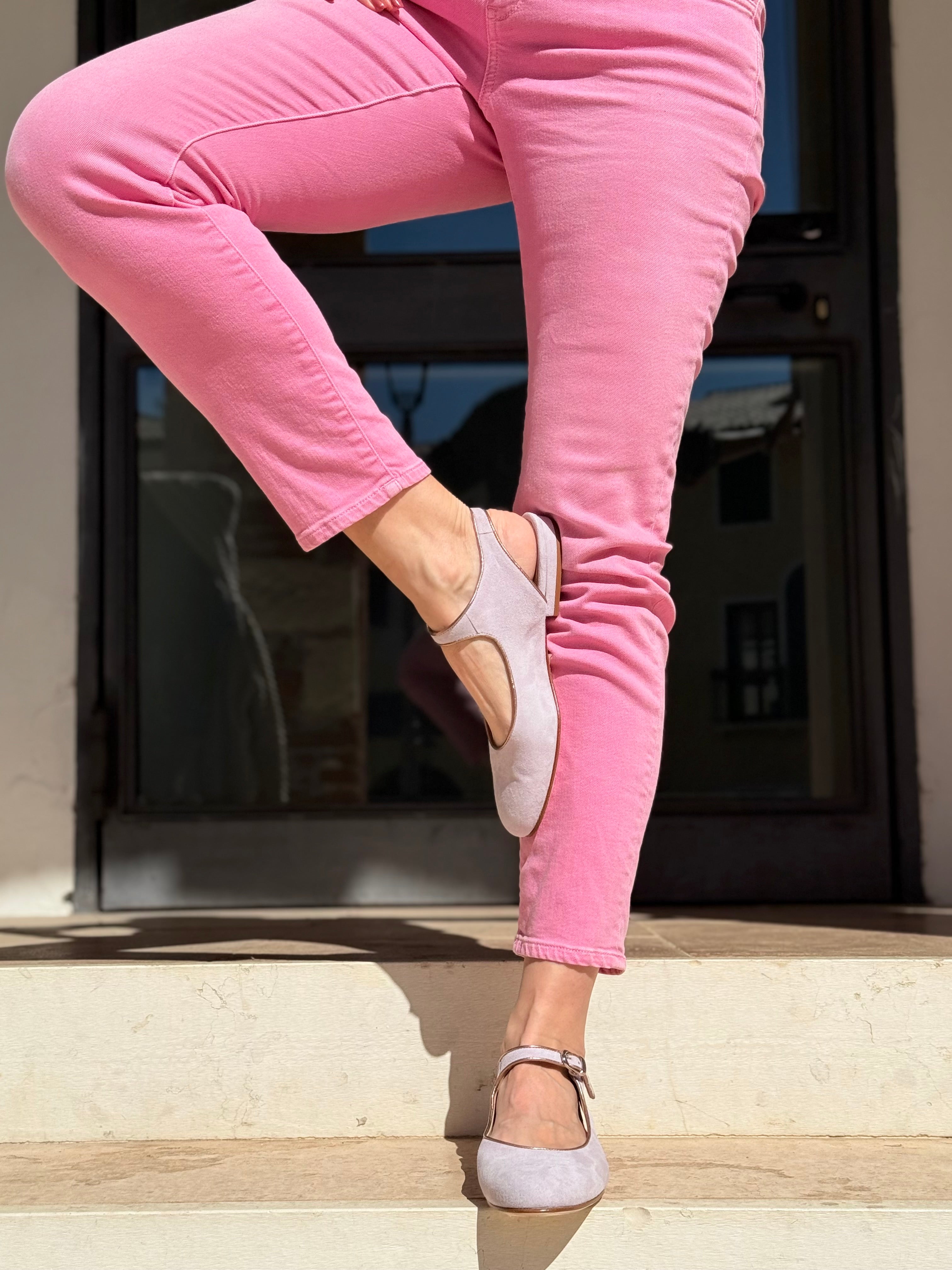 Image of Arlene Lilla ballerina slingback in camoscio glicine artigianale toscana