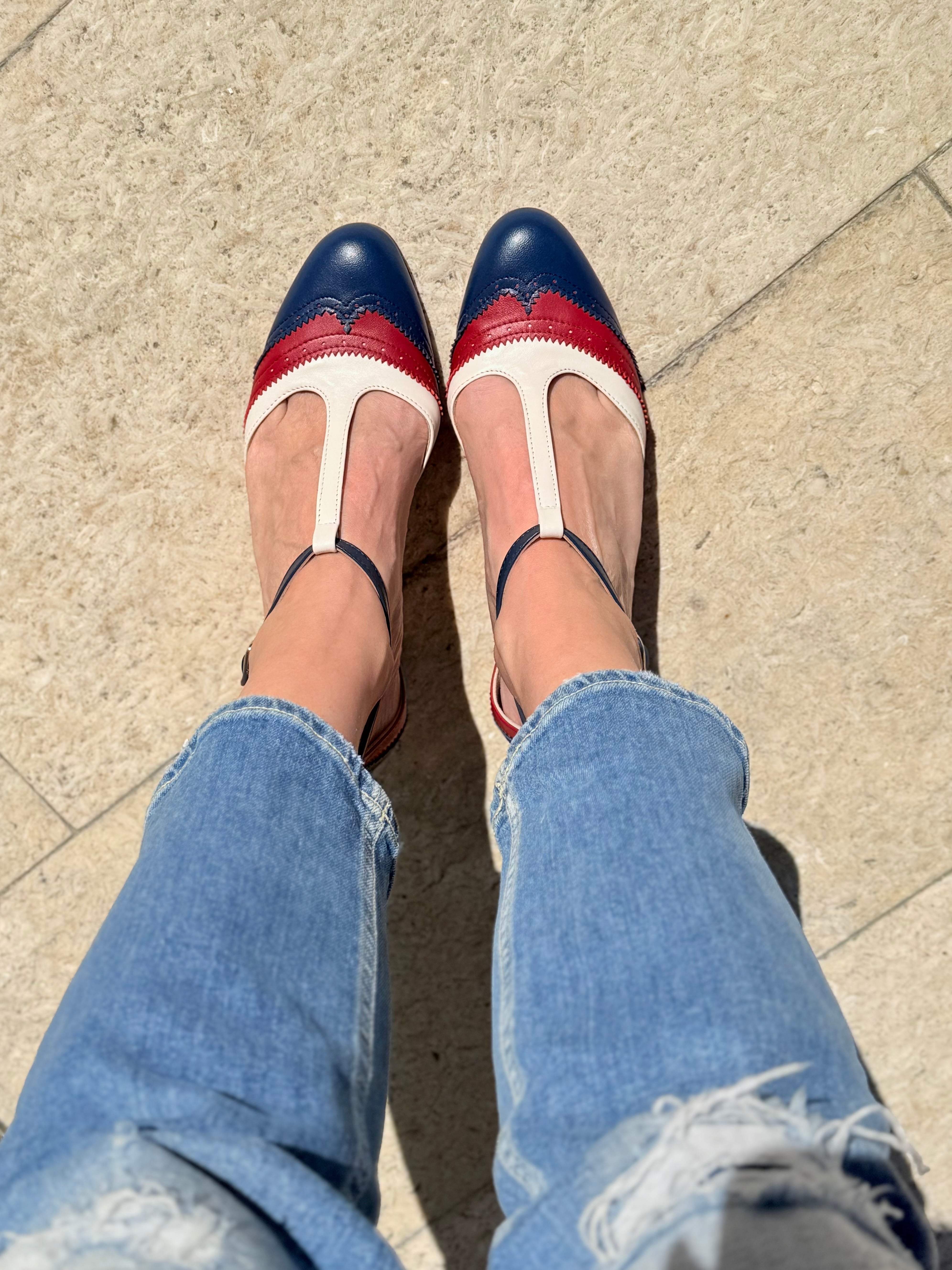 Image of Madame Paris tanghera in nappa blu tacco 5.5 cm artigianale toscana