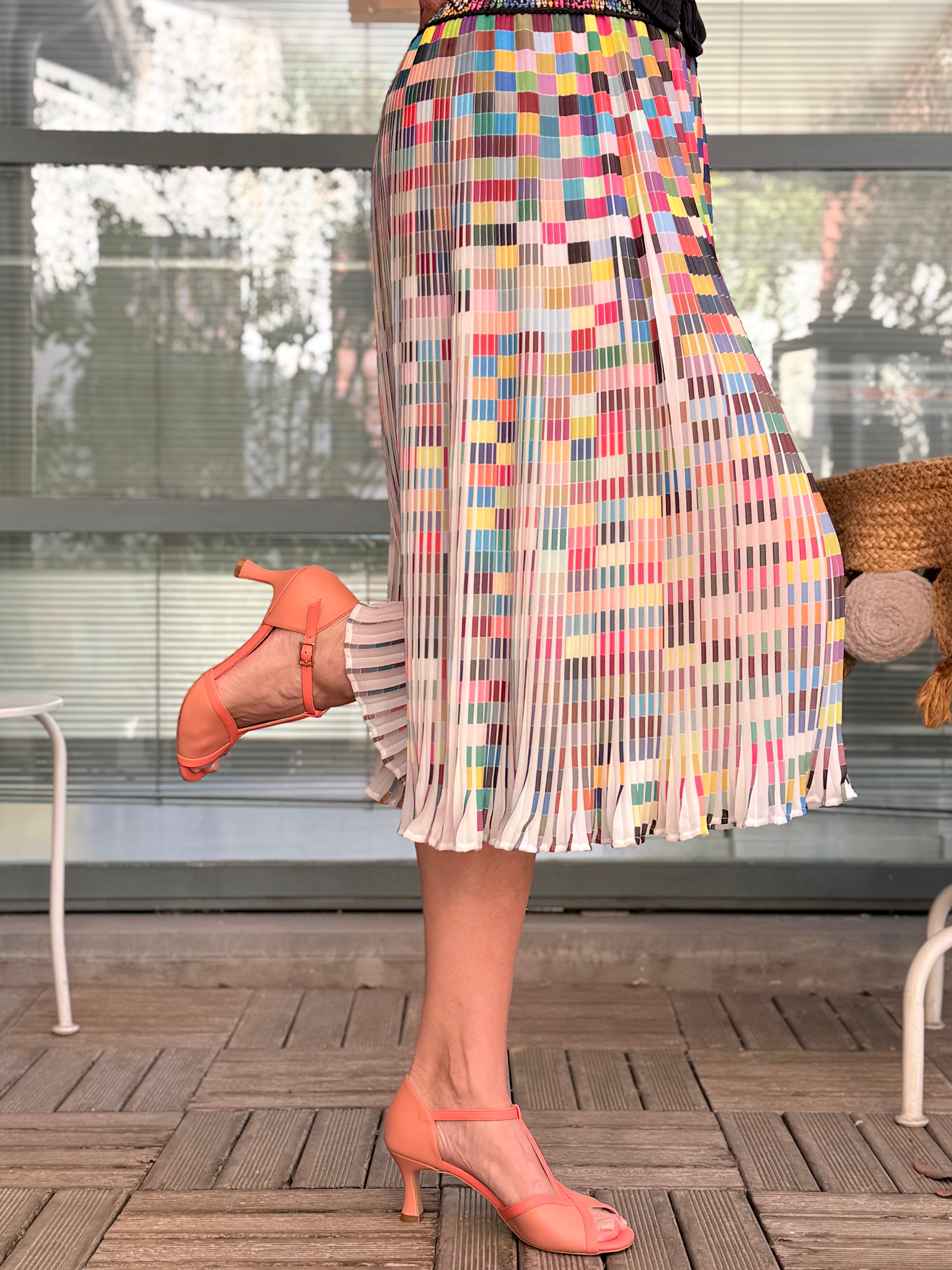 Image of Yata Peach sandalo t-bar in nappa corallo e nude tacco 6 artigianale pugliese