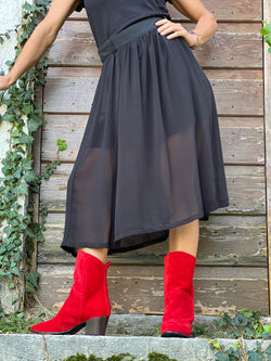 Image of Banjo Red texano in camoscio rosso con tacco 6 cm artigianale marchigiano