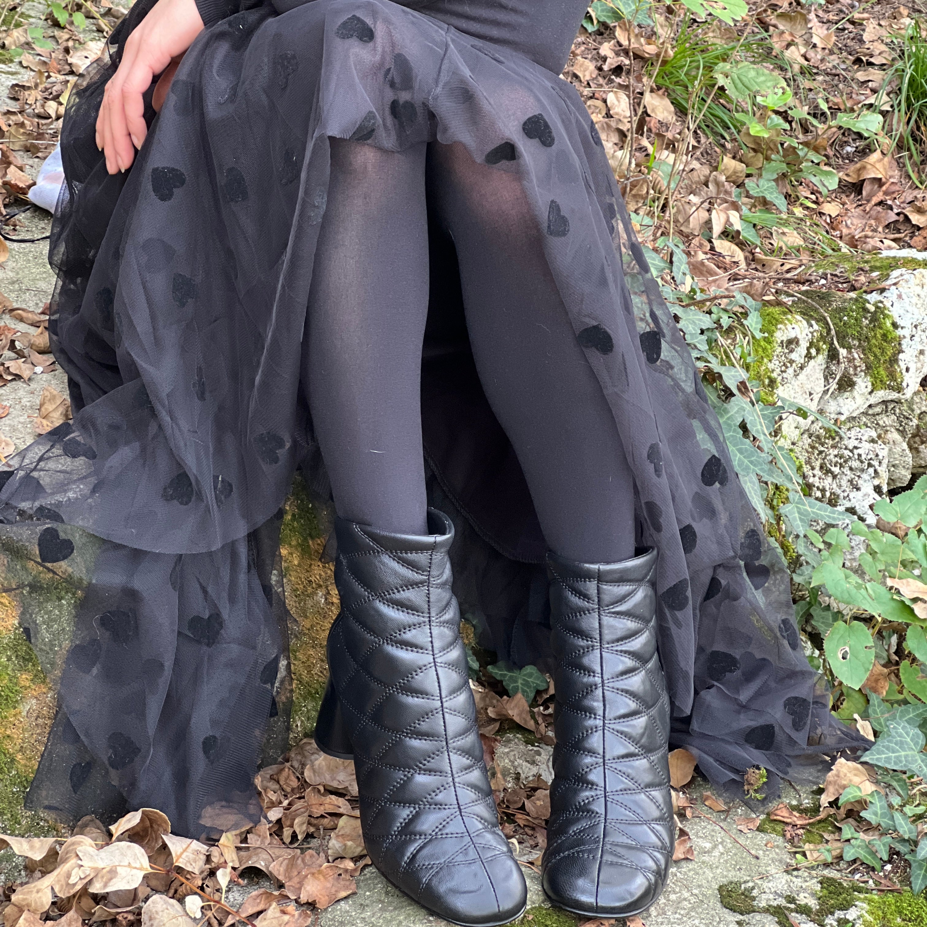 Milord Black tronchetto nero con tacco artigianale marchigiano