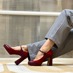 Image of M2O Bordeaux decollete rosso e bordeaux tacco 9cm con plateau  2cm artigianale