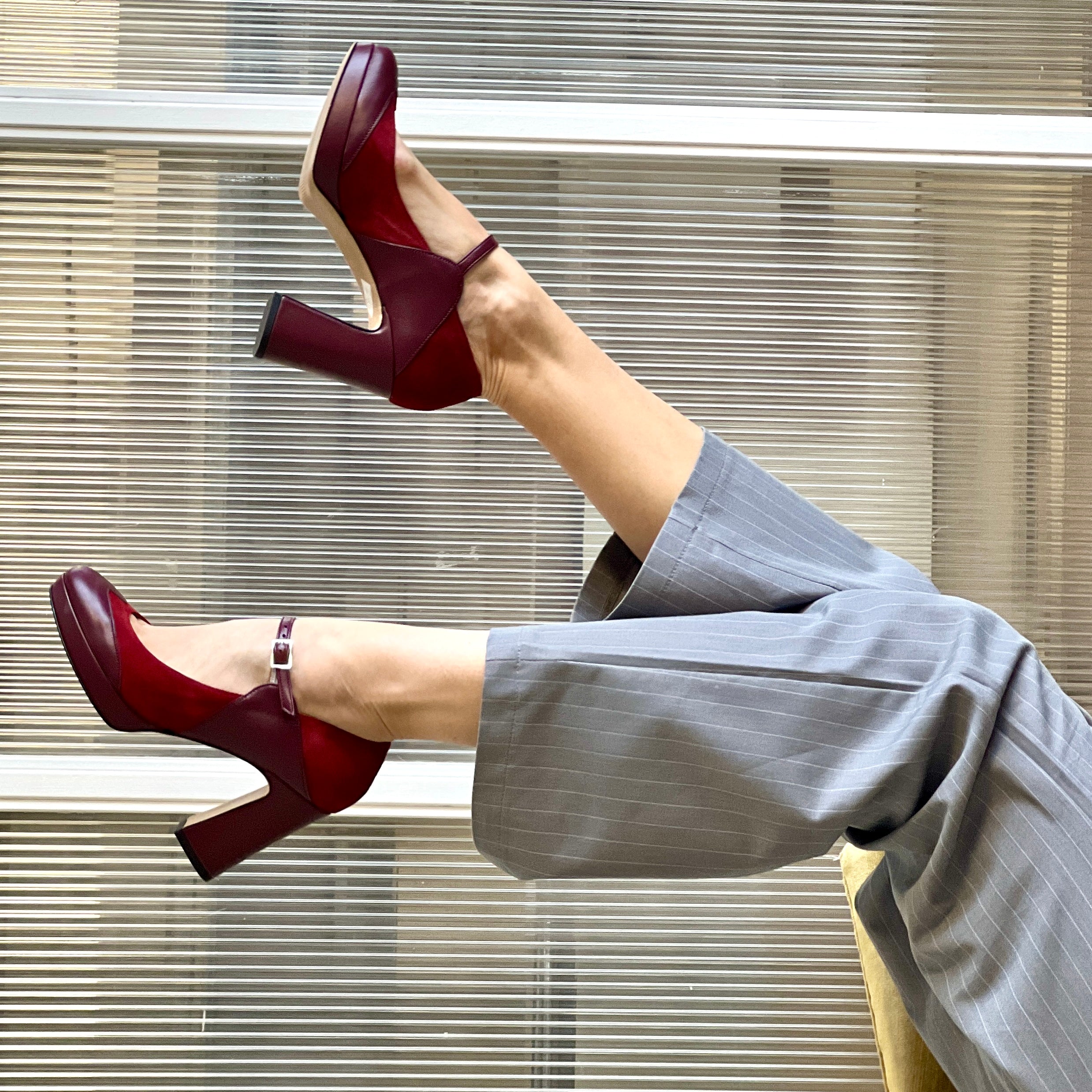 Bordeaux Scarpe Rosse Con Tacco E Plateau Bordeaux Tacco 5cm Décolleté Con Plateau, Pelle Metallizzata