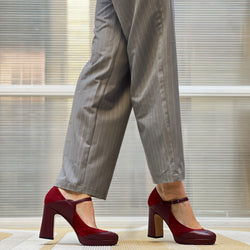 Image of M2O Bordeaux decollete rosso e bordeaux tacco 9cm con plateau  2cm artigianale