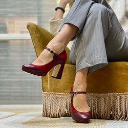 Image of M2O Bordeaux decollete rosso e bordeaux tacco 9cm con plateau  2cm artigianale