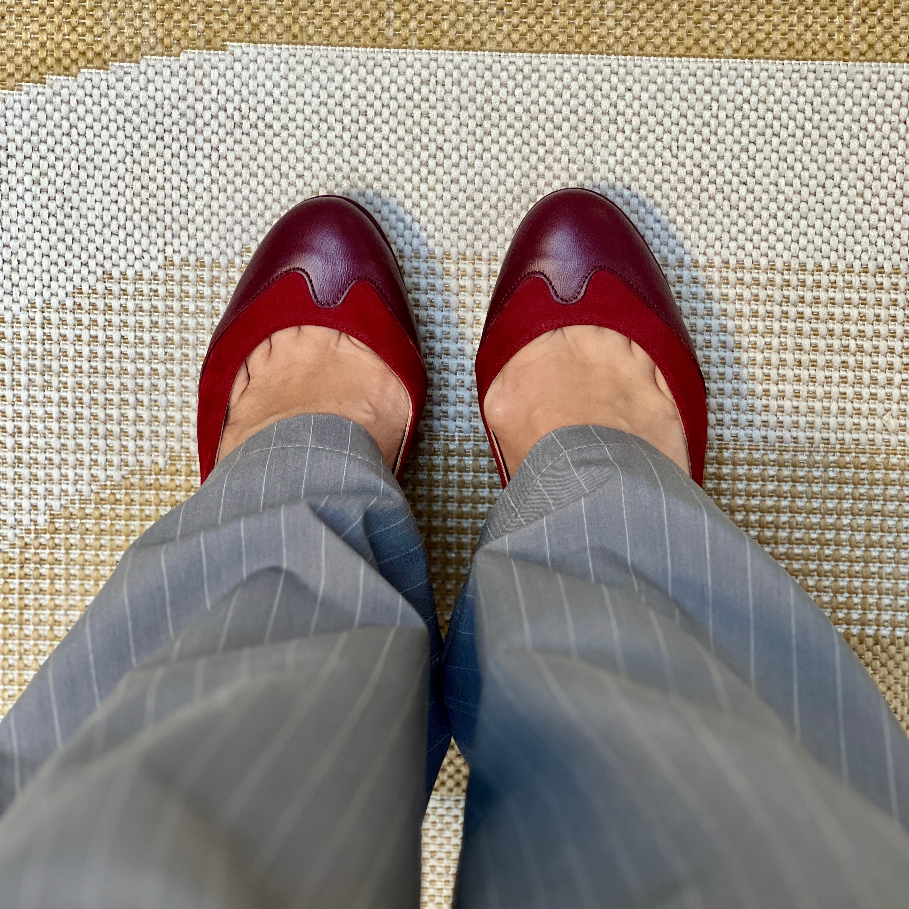 M2O Bordeaux decollete rosso e bordeaux tacco 9cm con plateau  2cm artigianale
