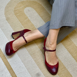 Image of M2O Bordeaux decollete rosso e bordeaux tacco 9cm con plateau  2cm artigianale